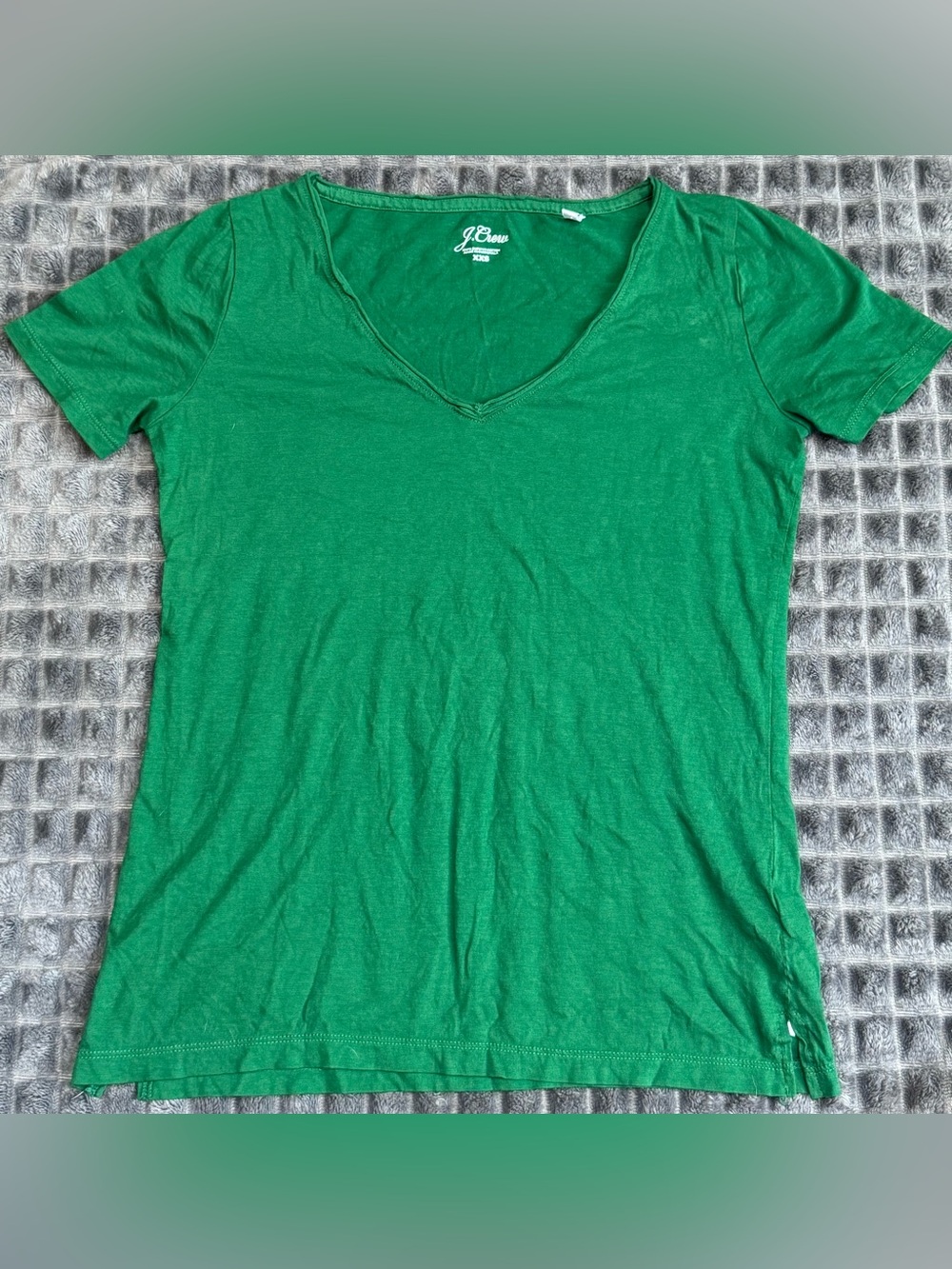 ❤️3/$15 J. Crew XXS Dark Green V-Neck Short Sleeve Shirt Top Casual Wear Flaw B6